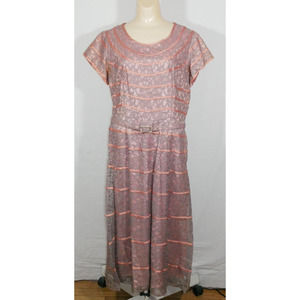 Vtg Evanna Fashions Summer Dress Pink Stripes With Belt 50s